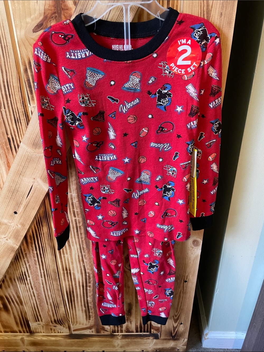 Kids Red Basketball Print Pajama Set -